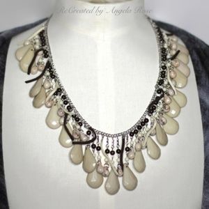 26” Western Cream Stones and Brown Suede Necklace